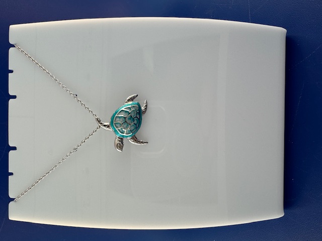 Large sea turtle pendant in sterling silver and enamel