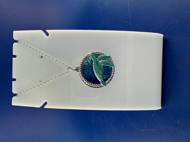 Sea turtle pendant sterling silver and enamel