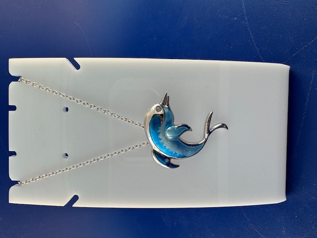 Dolphin pendant in silver and enamel