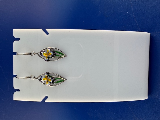 Peace lily earrings in sterling silver and enamel