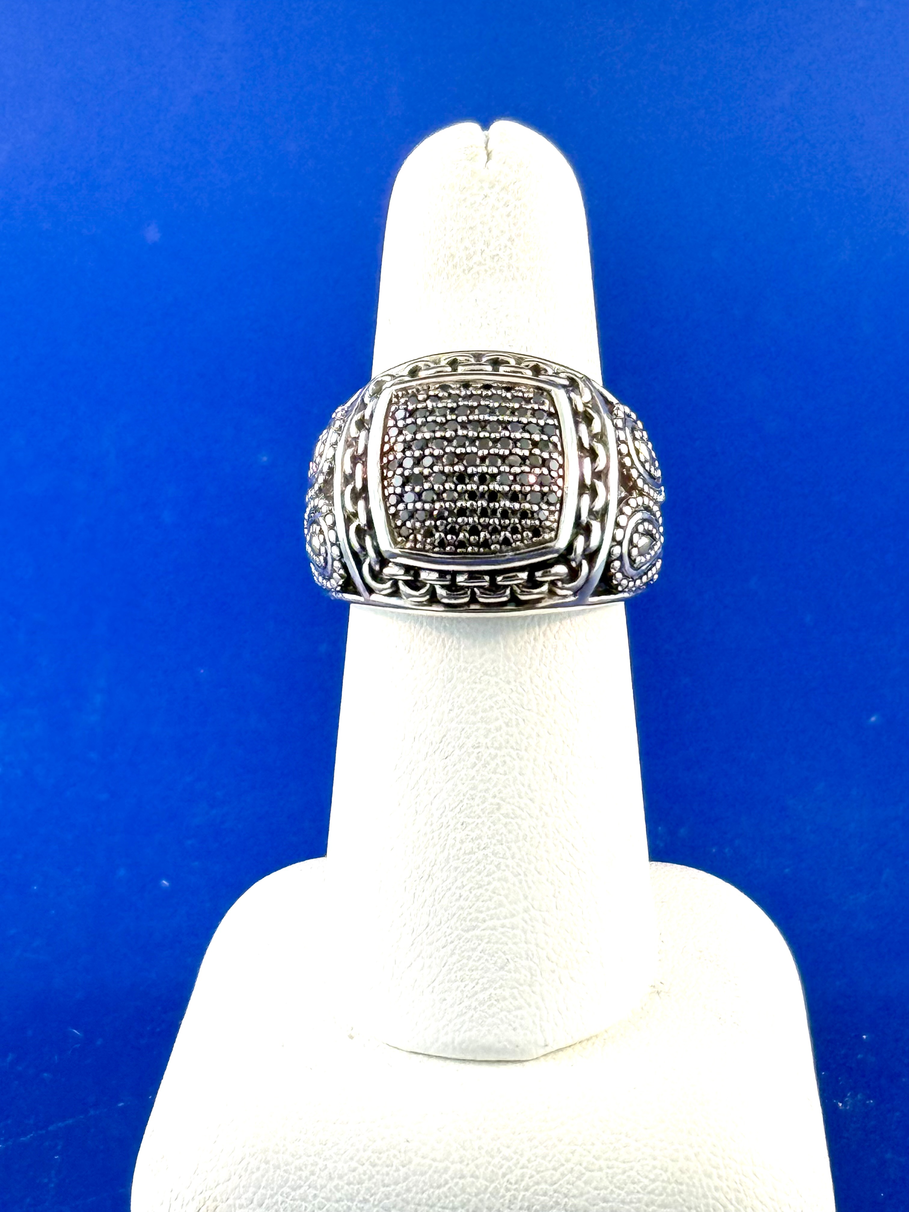 Sterling silver black diamond ring