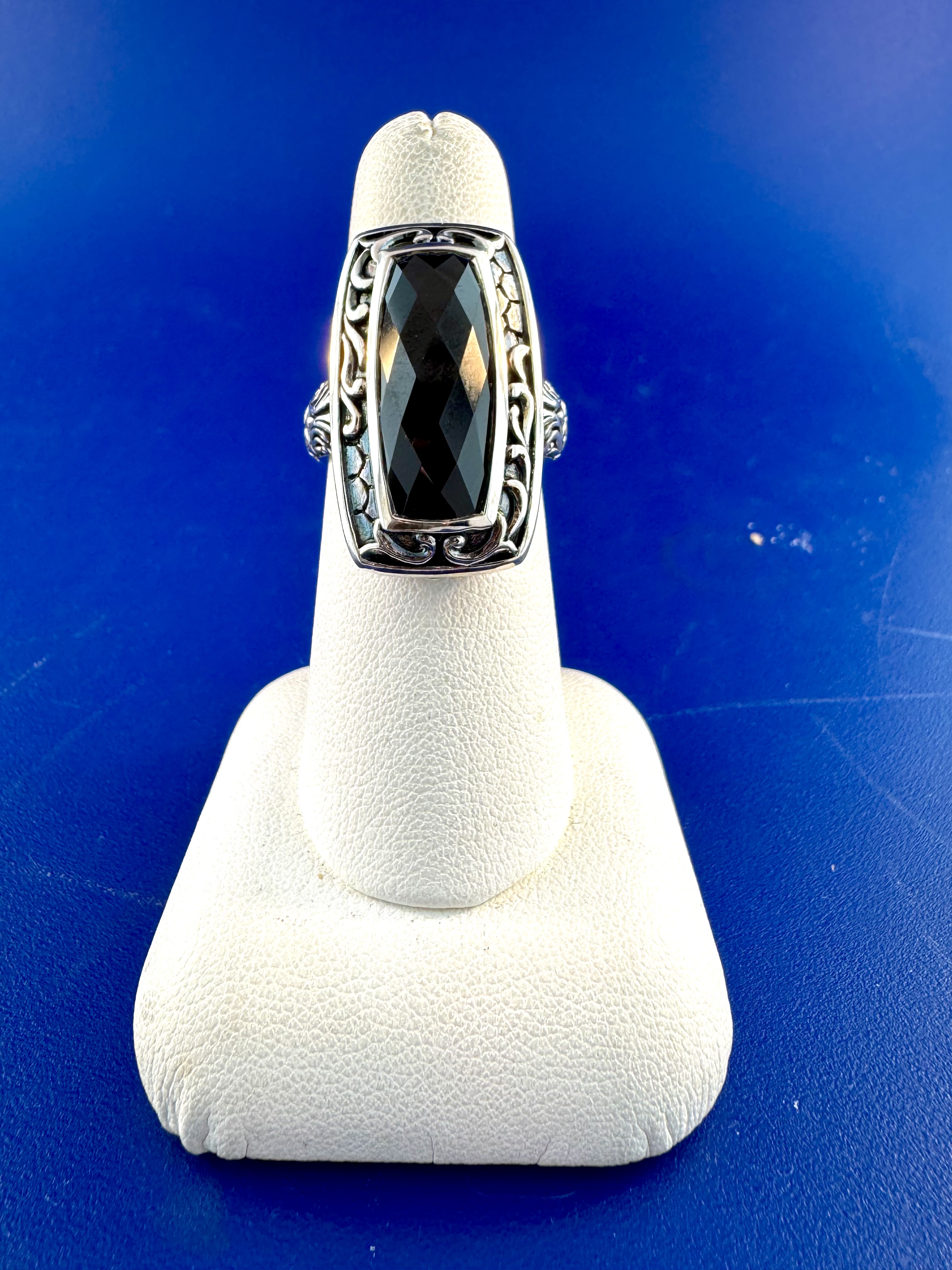 Sterling silver and 18 kt black onyx ring