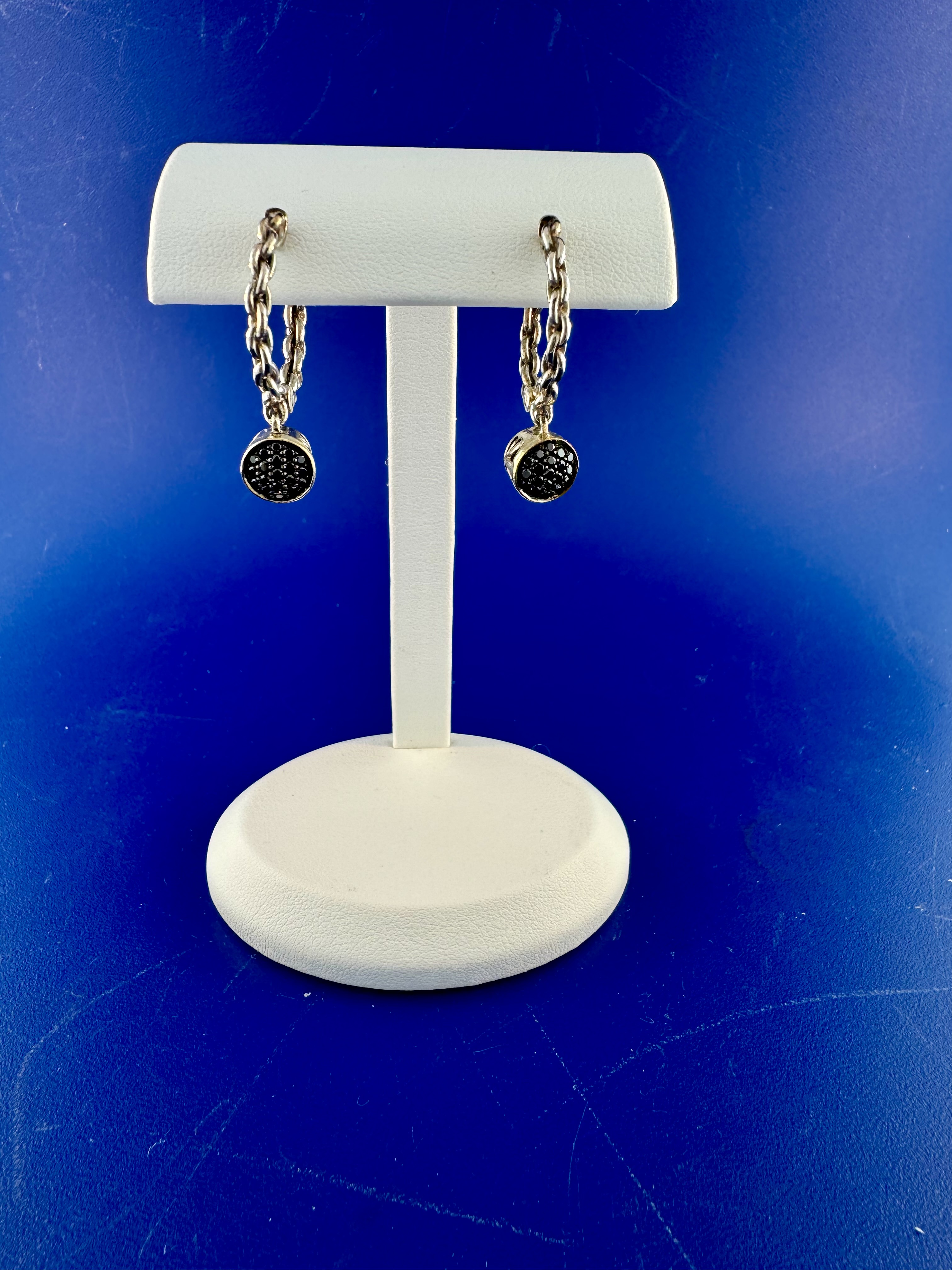 Sterling silver and black diamond earrings