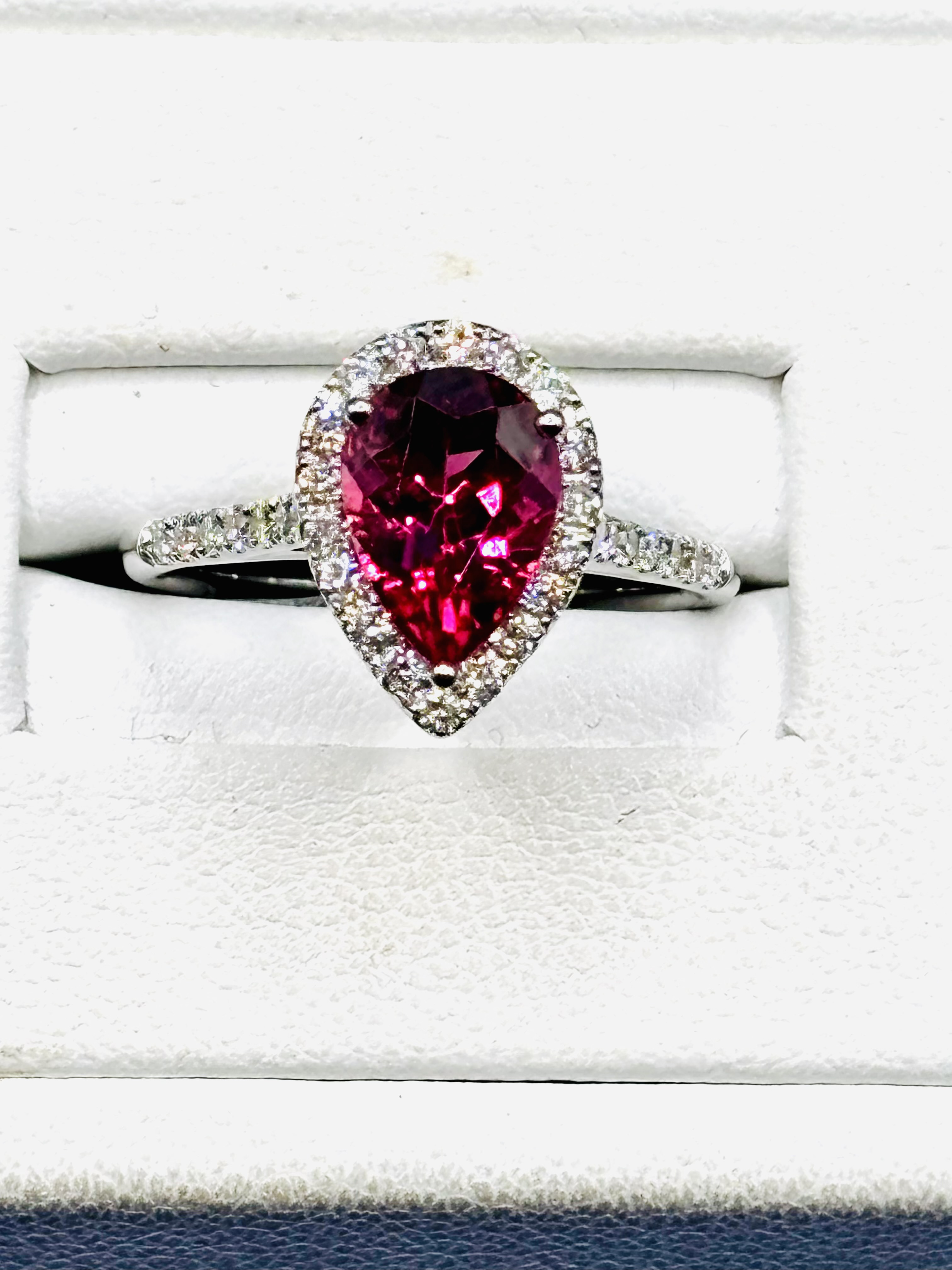 Pink Tourmaline Pear & Diamond Halo Ring