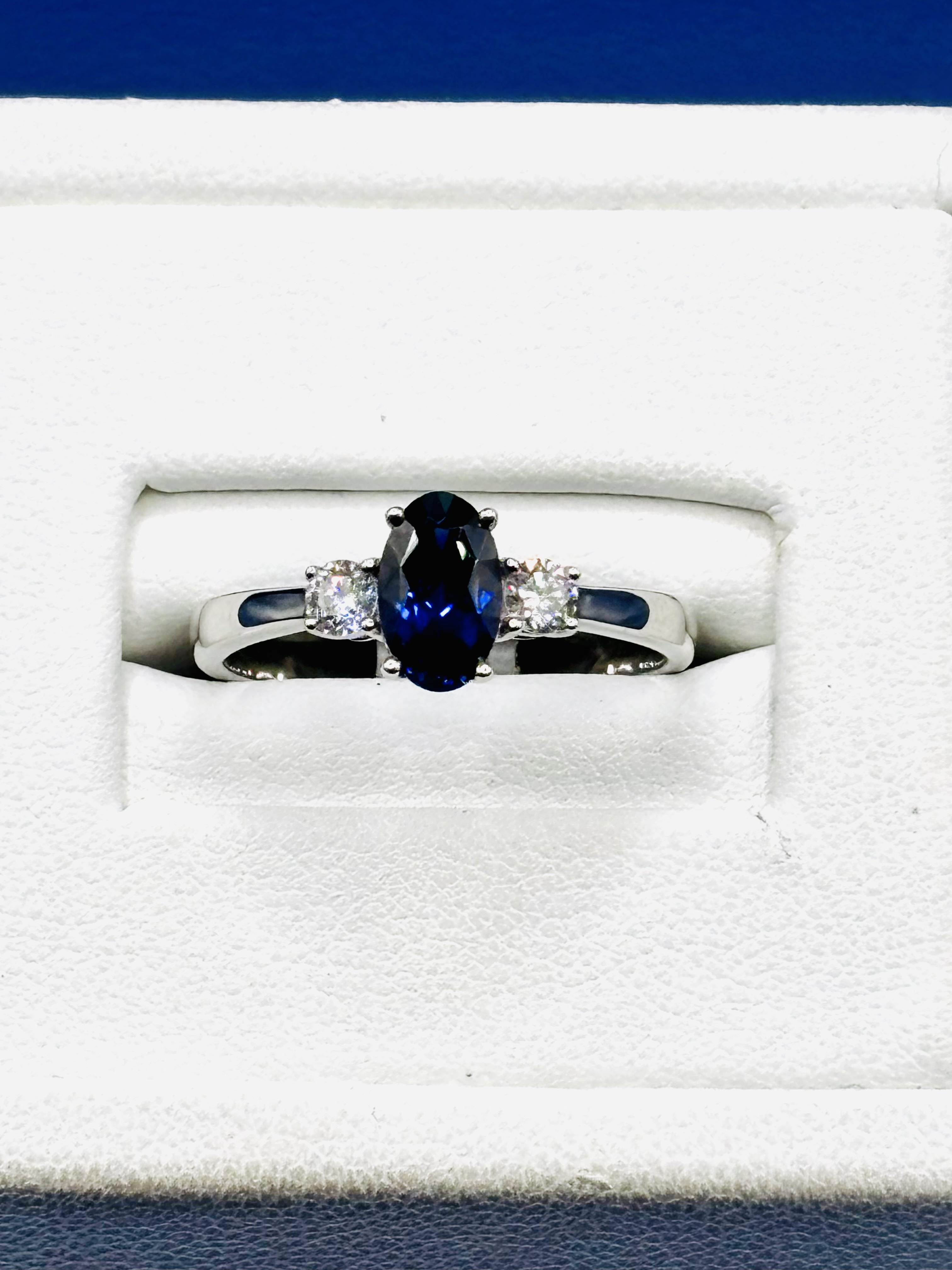 Ceylon Sapphire & Diamond Three Stone Ring