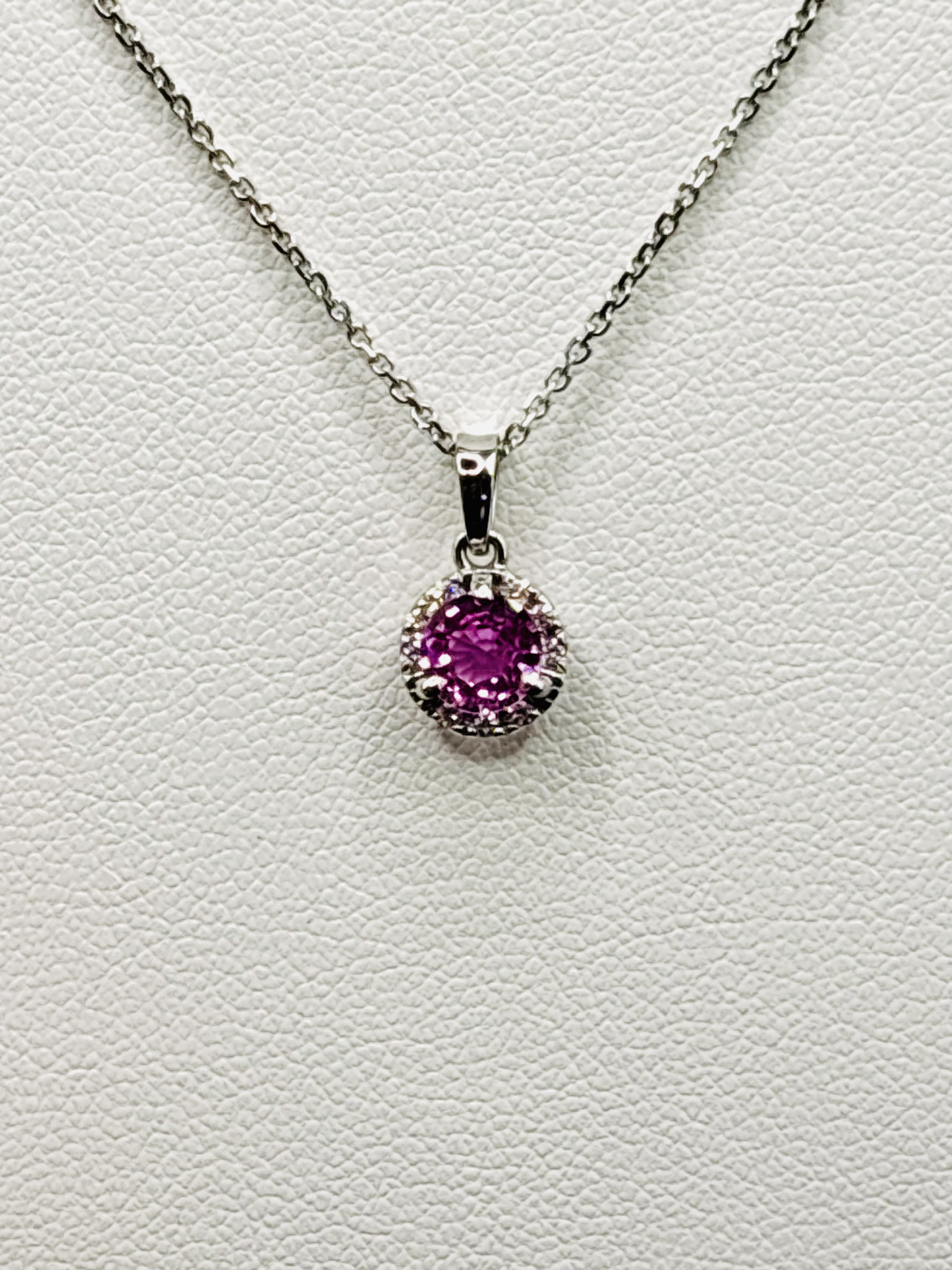 Pink Sapphire & Diamond Halo Pendant