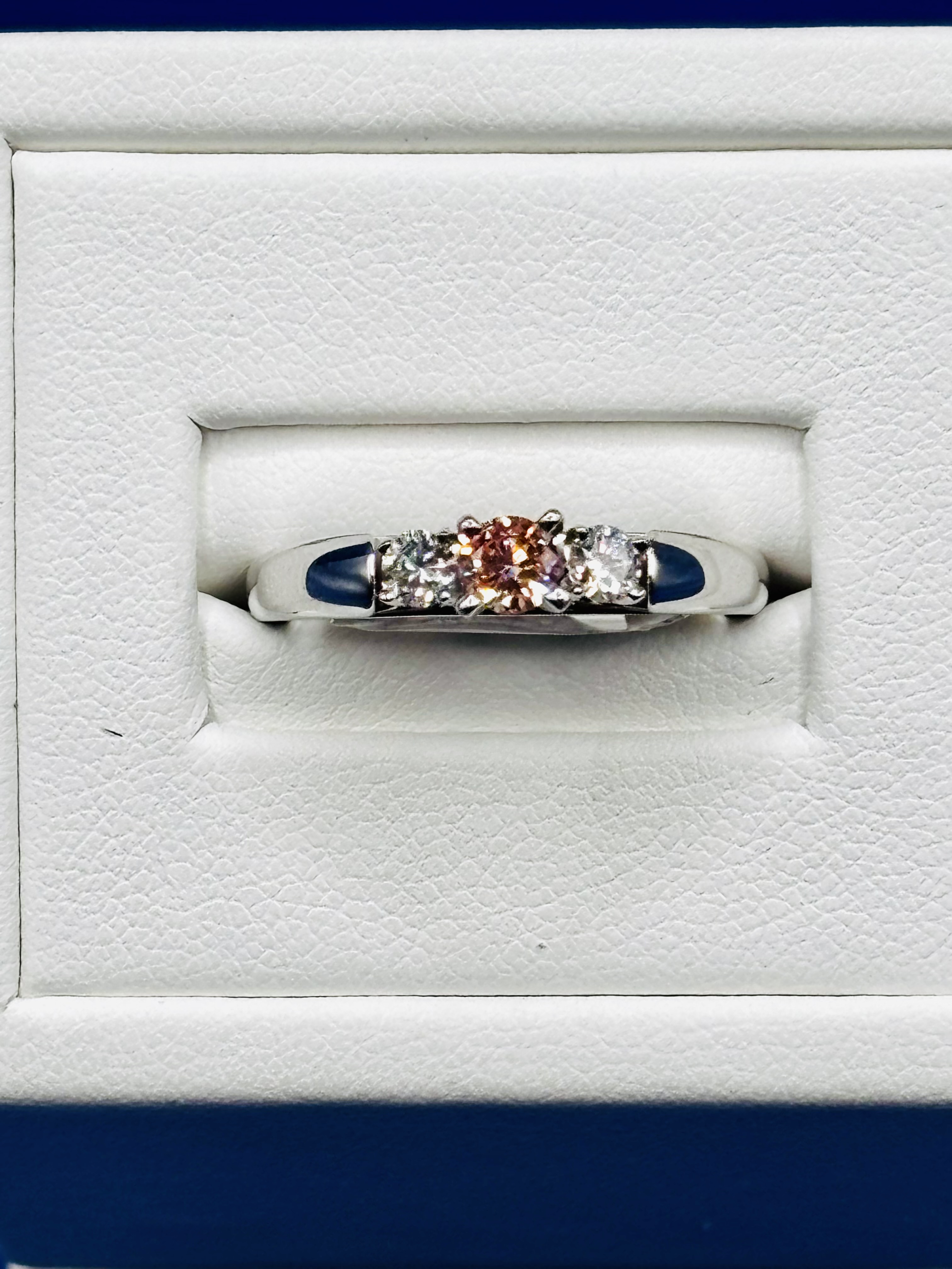 Fancy Light Pink Three Stone Diamond Ring