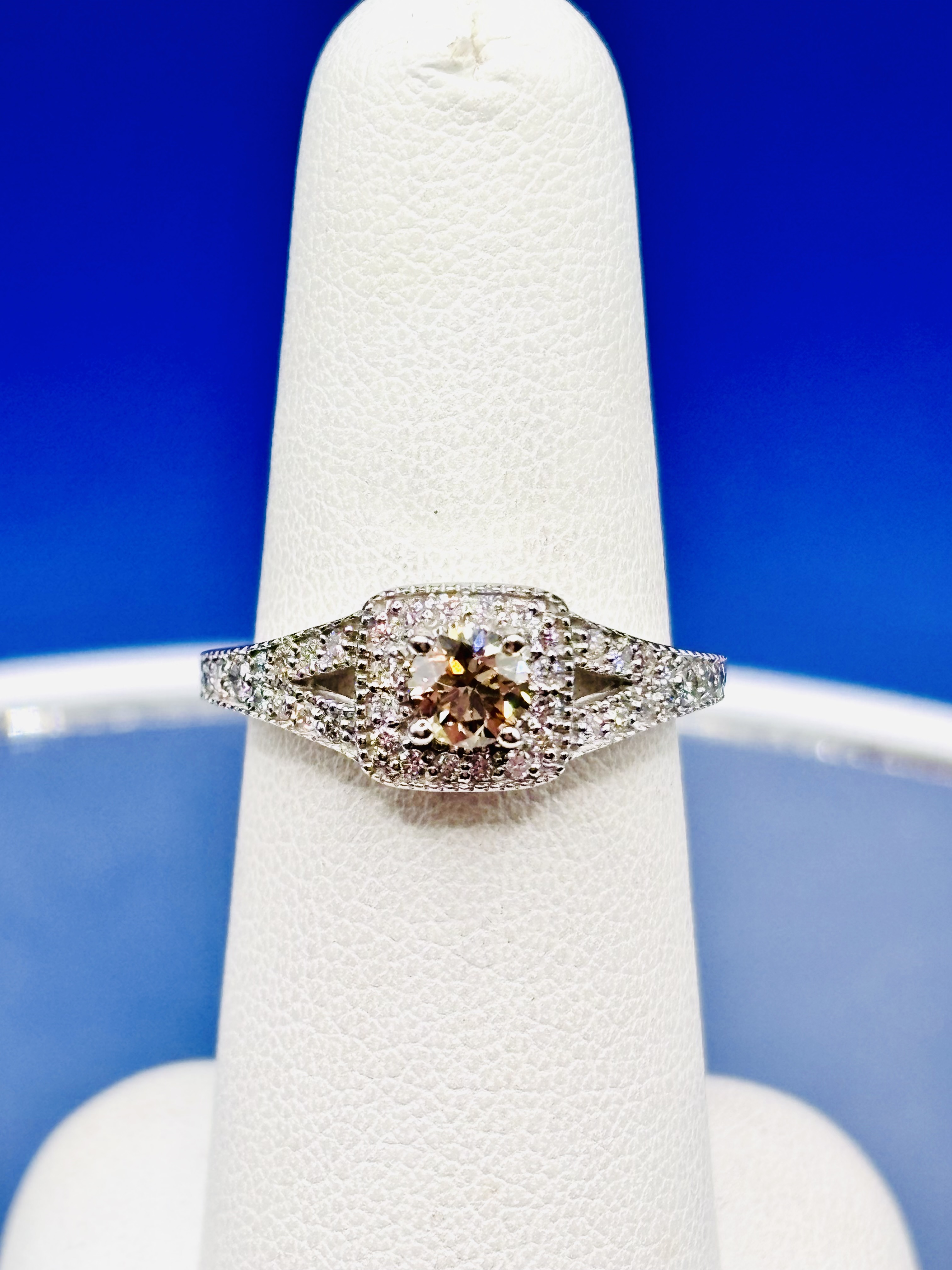 Champagne Round Diamond Halo Ring