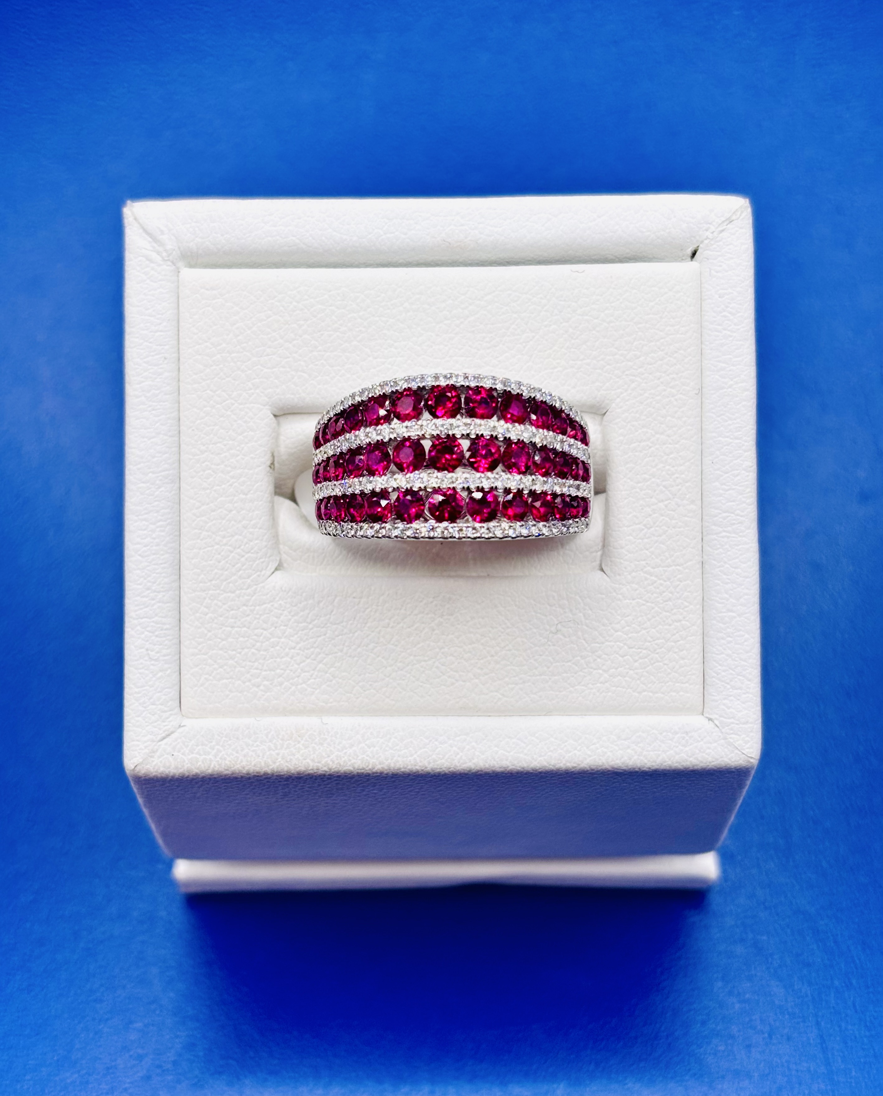18kt White Gold Triple Row Ruby & Diamond Band